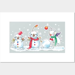 Moogle Winter Fun - Final Fantasy Cute Holiday Snowman Design Posters and Art